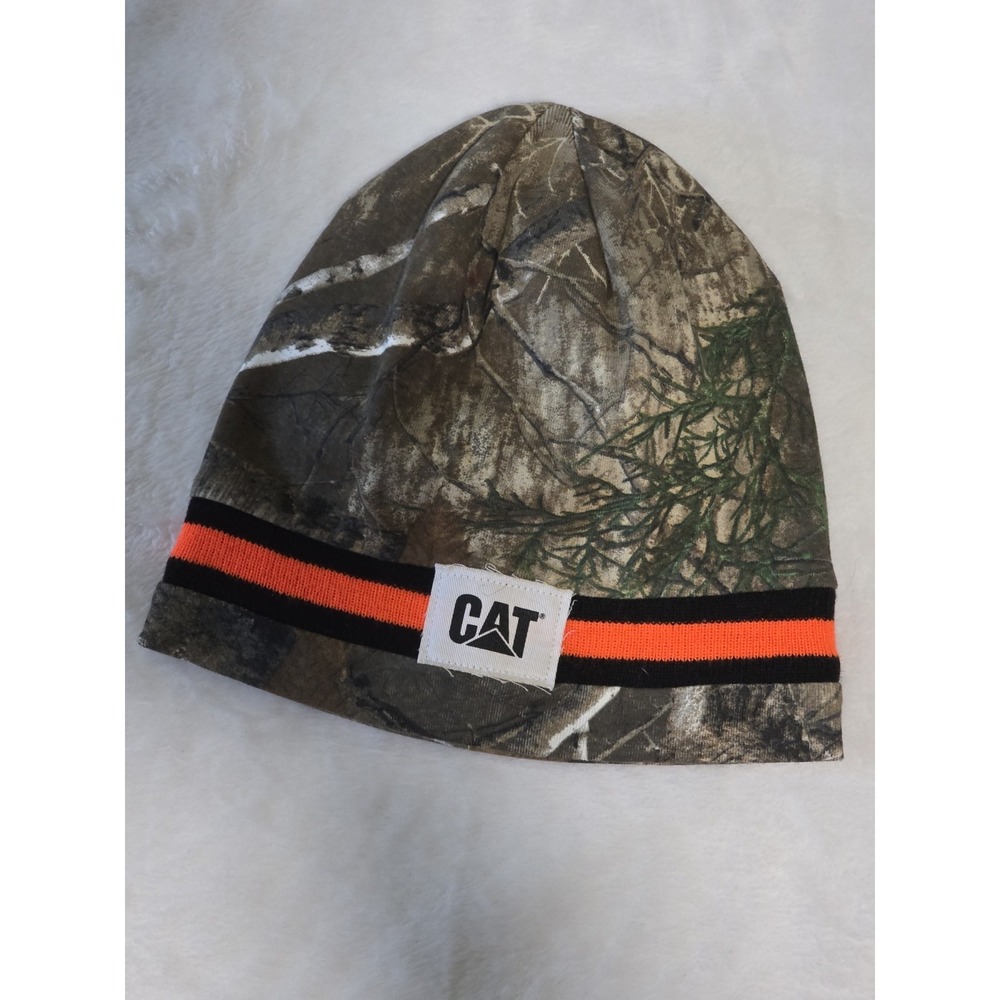 Caterpillar CAT knit beanie woodland camo pattern CAT Logo One Size NWT